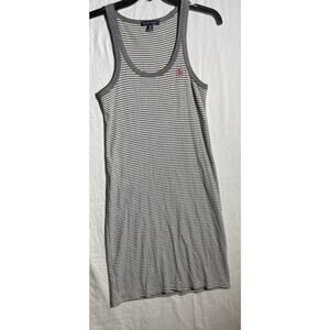 Ralph Lauren Dress Women's Medium Gray White Striped Pony T-Shirt Dress